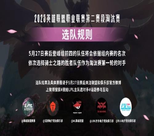 2025LPL第二赛段淘汰赛第一轮选队规则出炉前四名依次进行选择