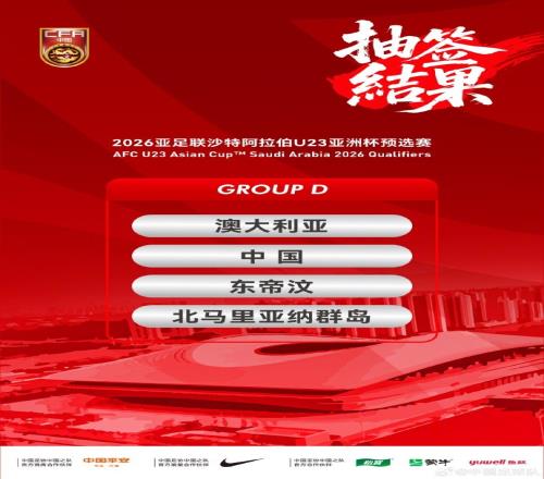 U23亚预赛抽签，中国与澳大利亚、东帝汶、北马里亚纳群岛同组