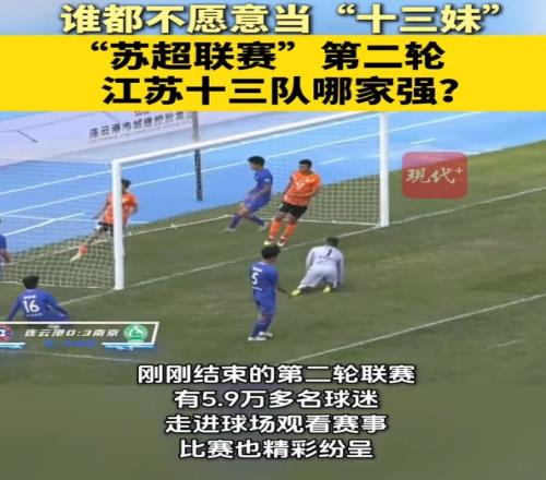 苏媒：苏超联赛第二轮场均观众9852人，已超越中甲、直逼中超