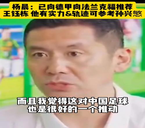 杨晨：已向德甲推荐王钰栋，轨迹可参考孙兴慜