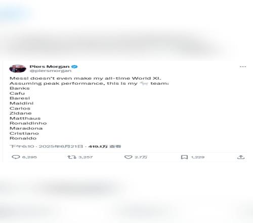 摩根：巅峰梅西也没进我心目中的最佳阵容