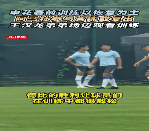 申花赛前训练以恢复为主，阿马杜参与合练，王汉龙弟弟场边观看