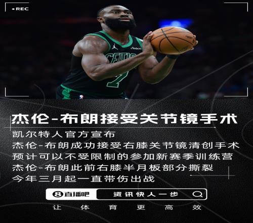 带伤打两个月杰伦布朗接受右膝关节镜手术预计训练营前康复