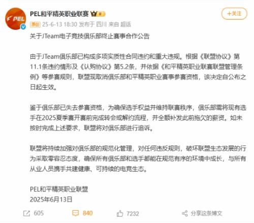 周杰伦名下JTeam俱乐部《和平精英》分部欠薪不发被联盟取消参赛资格
