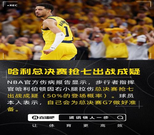 哈利伯顿总决赛抢七被列为出战成疑本人：我会为G7做好准备