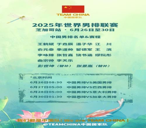 世界男排联赛美国站：江川领衔出战，中国将战巴西、美国等强队