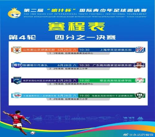 喀什杯青年邀请赛14决赛对阵：泰山vs申花，新疆喀什vs梅州客家