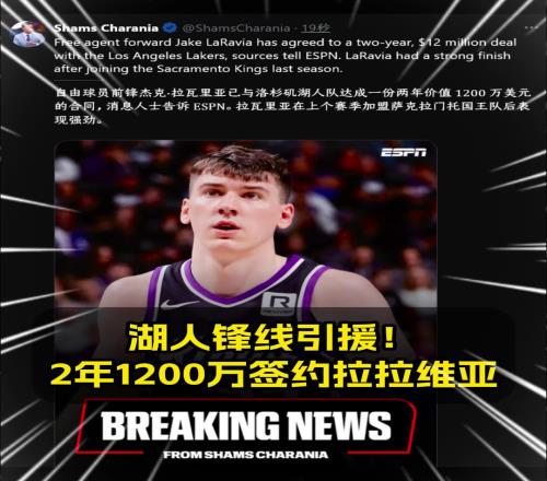 湖人锋线引援Shams：湖人2年1200万签下拉拉维亚