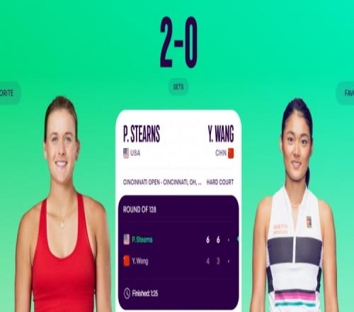 王雅繁02不敌斯特恩斯，止步WTA1000辛辛那提首轮