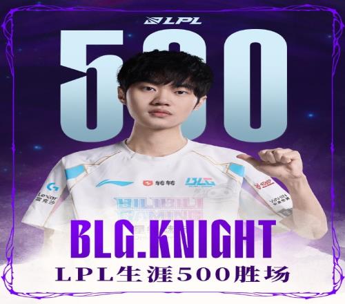 里程碑：Knight达成500胜场成就LPL第六位选手