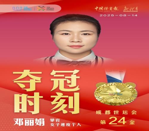 第24金！世运会速度攀岩女子决赛：邓丽娟夺金，中国队包揽金银铜