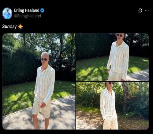 休闲时光！哈兰德社媒晒身着休闲服照片：阳光明媚的周日！