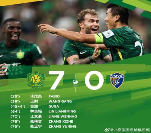 多点开花！北京国安7人完成进球，最终70大胜云南玉昆