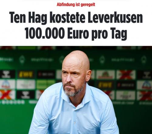 日入10万欧！滕哈赫下课解约金500万欧，两个月工资近100万欧
