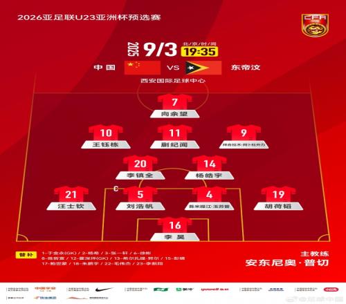 4231！U22国足官方阵型：向余望突前，王钰栋、拜合拉木分居两翼