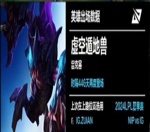 雷克塞时隔446天再度登场，上一次在上路位置选用是iG的ZUIAN！