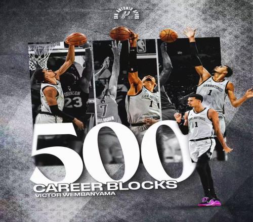 文班亚马500盖帽里程悲：历史第2年轻+第4快无缘四杀联盟第一