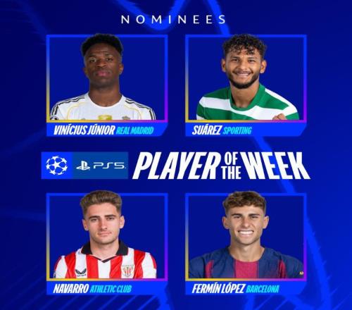 本轮欧冠最佳球员候选：维尼修斯、苏亚雷斯、纳瓦罗、费尔明