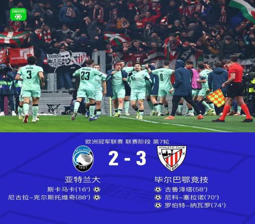 毕尔巴鄂竞技32逆转亚特兰大，纳瓦罗两传一射，古鲁泽塔、塞拉诺破门
