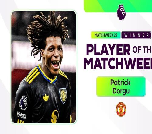 英超官方：曼联球员多古当选第23轮最佳球员