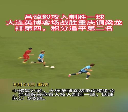 排第四！吕焯毅攻入制胜一球大连英博客场战胜重庆铜梁龙